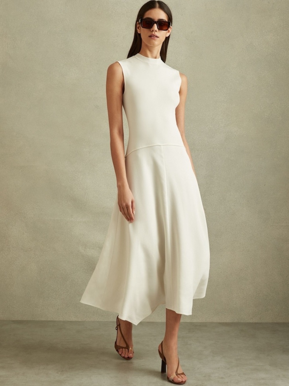 Reiss Lani Hybrid Knit Tie Back Midi Dress in Ivory
NWT size S